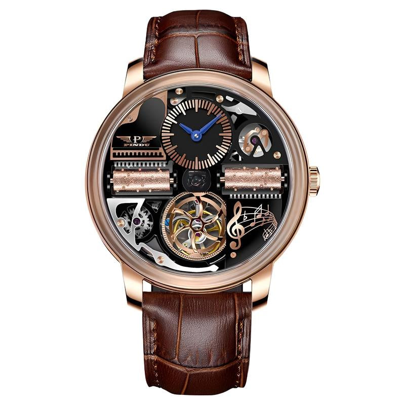 Pindu Music Box Series Men'S Mechanical Watch: European Fully Automatic Mechanical Movement, Sporty Personalized Design, Suitable for Parties and Creative Attire. Note That This Watch Has No Sound or Music.
