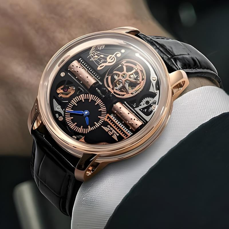 Pindu Music Box Series Men'S Mechanical Watch: European Fully Automatic Mechanical Movement, Sporty Personalized Design, Suitable for Parties and Creative Attire. Note That This Watch Has No Sound or Music.