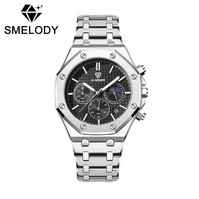 Smelody Men'S Watch Polygonal Dial Waterproof Luminous Chronograph Stopwatch