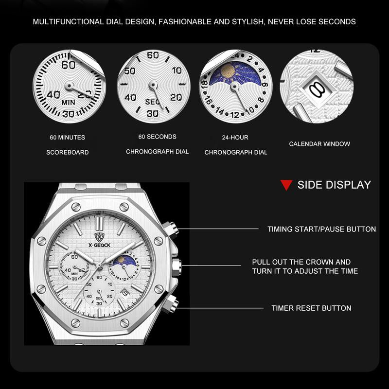 Smelody Men'S Watch Polygonal Dial Waterproof Luminous Chronograph Stopwatch