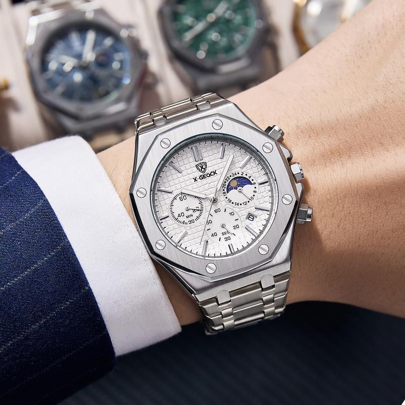 Smelody Men'S Watch Polygonal Dial Waterproof Luminous Chronograph Stopwatch