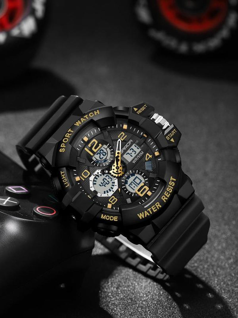 Men'S Sportive Digital Analog Quartz Watch, Fashionable Digital Watch with Alarm Mode, Trendy Watch for Daily Life, Tactical Sport Watch