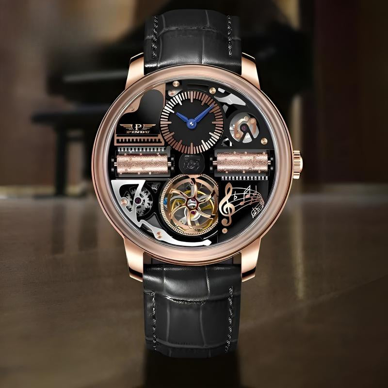 Pindu Music Box Series Men'S Mechanical Watch: European Fully Automatic Mechanical Movement, Sporty Personalized Design, Suitable for Parties and Creative Attire. Note That This Watch Has No Sound or Music.