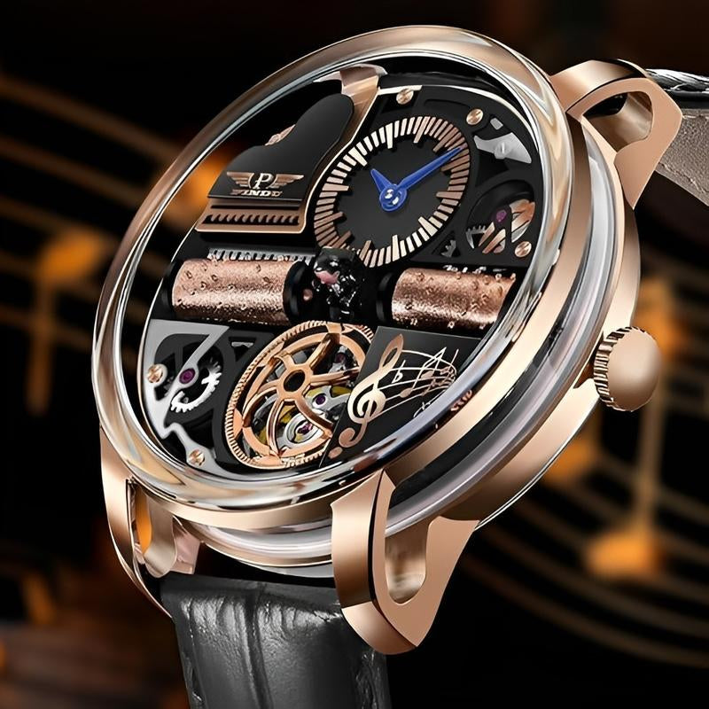 Pindu Music Box Series Men'S Mechanical Watch: European Fully Automatic Mechanical Movement, Sporty Personalized Design, Suitable for Parties and Creative Attire. Note That This Watch Has No Sound or Music.