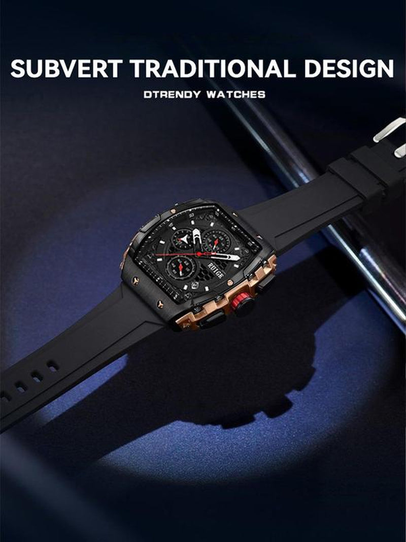 Men'S Sportive Digital Quartz Watch, Fashionable Square Dial Digital Durable Watch with Silicone Strap, Trendy Watch for Daily Life, Gifts with Box