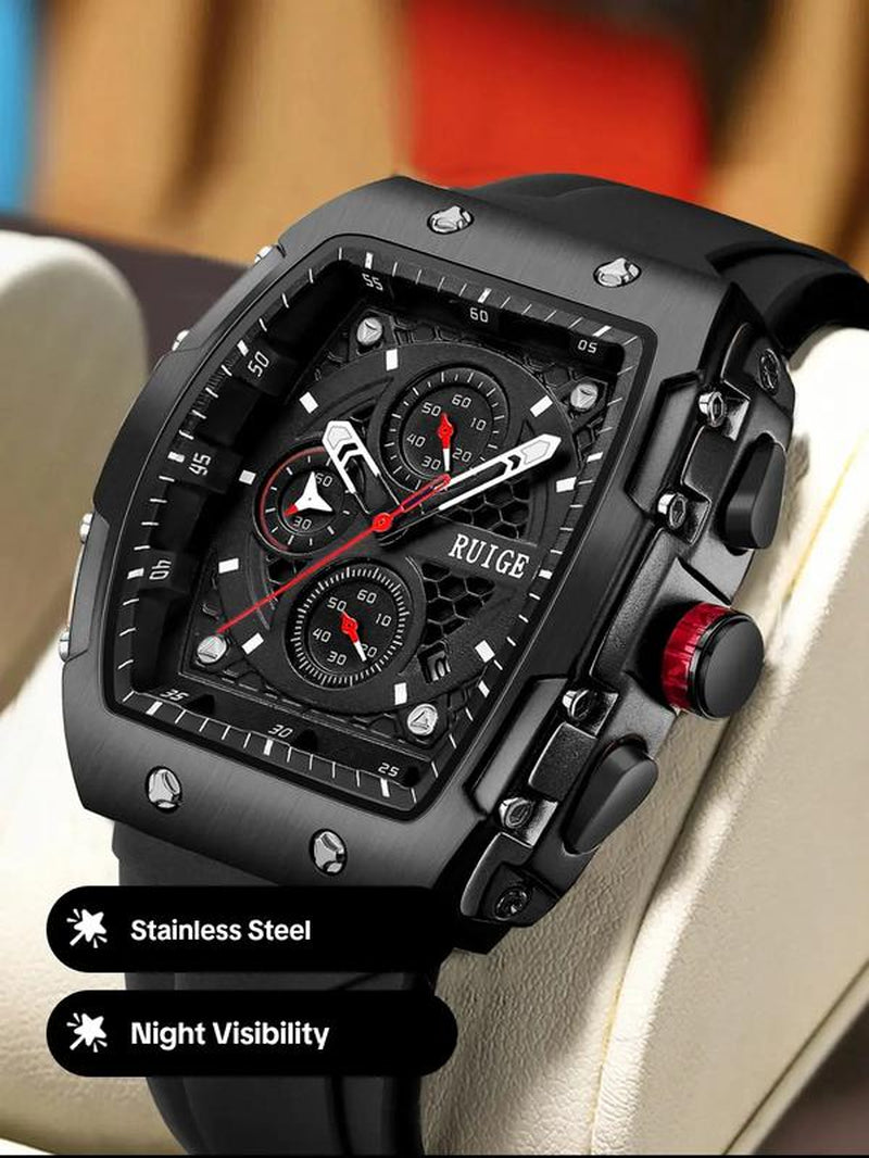 Men'S Sportive Digital Quartz Watch, Fashionable Square Dial Digital Durable Watch with Silicone Strap, Trendy Watch for Daily Life, Gifts with Box