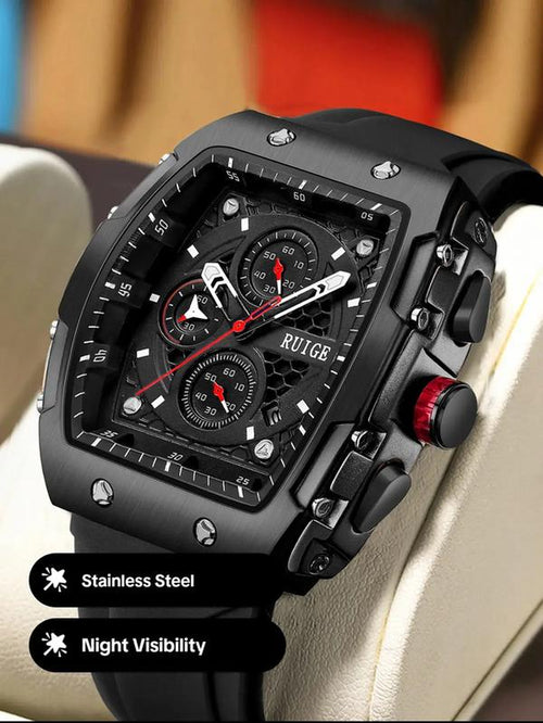 Men'S Sportive Digital Quartz Watch, Fashionable Square Dial Digital Durable Watch with Silicone Strap, Trendy Watch for Daily Life, Gifts with Box