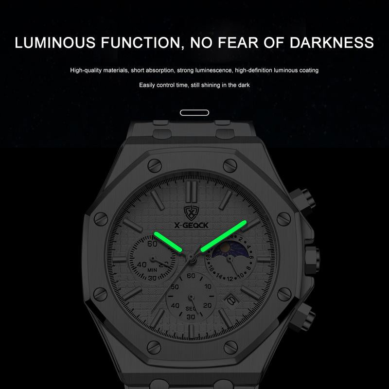 Smelody Men'S Watch Polygonal Dial Waterproof Luminous Chronograph Stopwatch