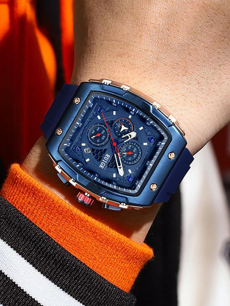 Men'S Sportive Digital Quartz Watch, Fashionable Square Dial Digital Durable Watch with Silicone Strap, Trendy Watch for Daily Life, Gifts with Box