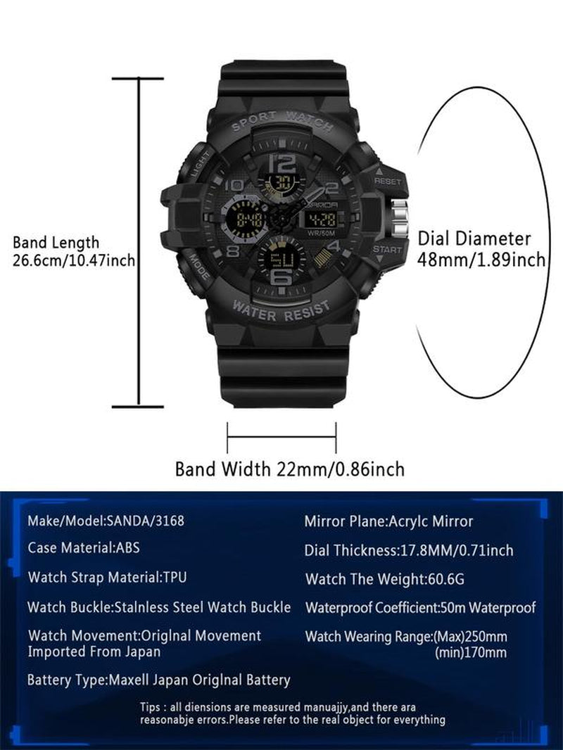 Men'S Sportive Digital Analog Quartz Watch, Fashionable Digital Watch with Alarm Mode, Trendy Watch for Daily Life, Tactical Sport Watch