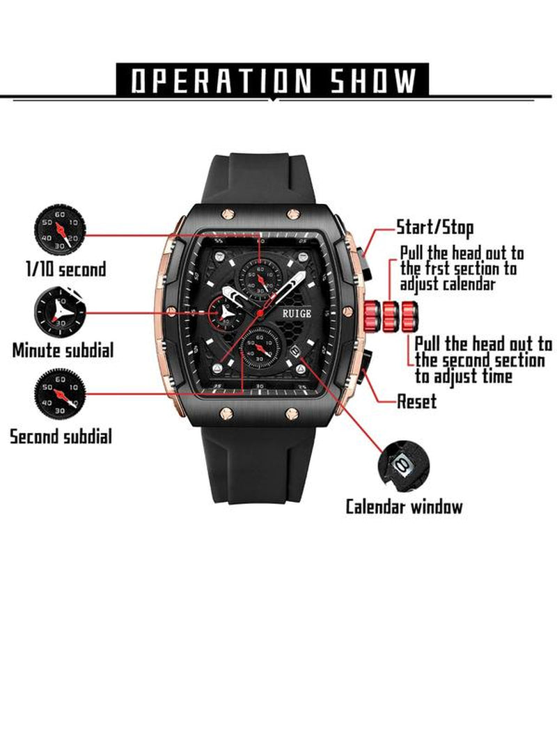 Men'S Sportive Digital Quartz Watch, Fashionable Square Dial Digital Durable Watch with Silicone Strap, Trendy Watch for Daily Life, Gifts with Box