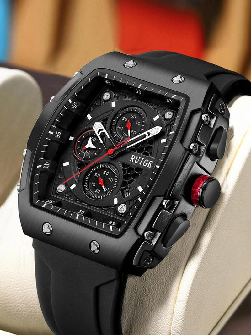 Men'S Sportive Digital Quartz Watch, Fashionable Square Dial Digital Durable Watch with Silicone Strap, Trendy Watch for Daily Life, Gifts with Box