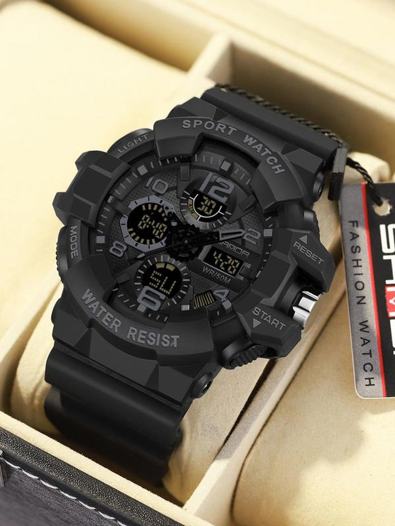 Men'S Sportive Digital Analog Quartz Watch, Fashionable Digital Watch with Alarm Mode, Trendy Watch for Daily Life, Tactical Sport Watch