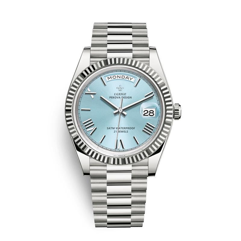 Sky Blue Watch of Men 40Mm Day Date Retro Quartz Wristwatches Top Brand Luxury Male Wrist Watch for Men Waterproof Clock（Gift）