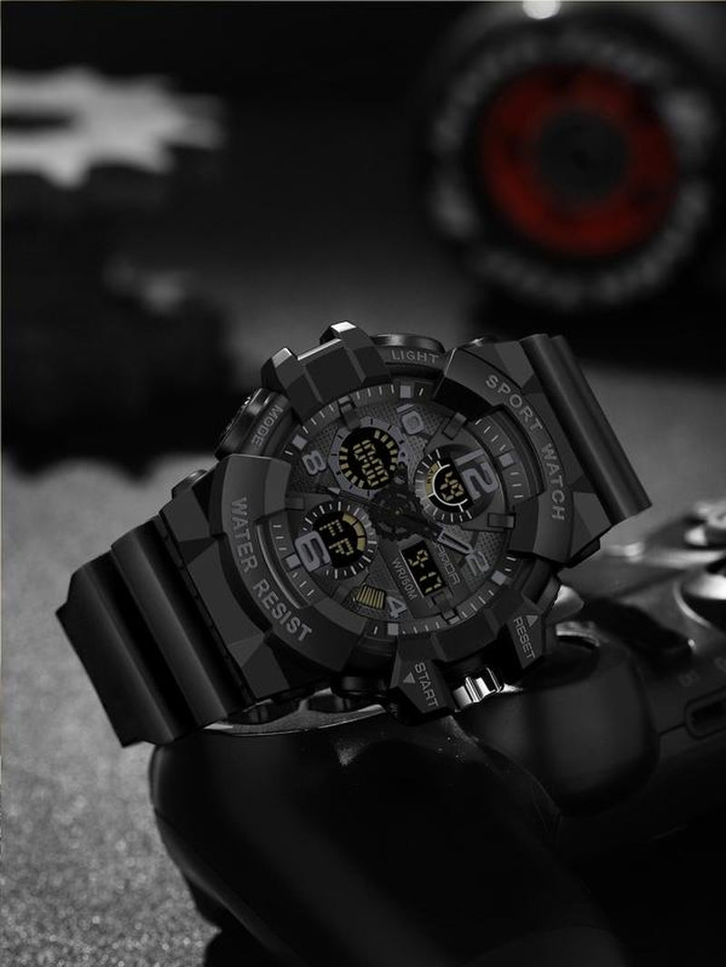 Men'S Sportive Digital Analog Quartz Watch, Fashionable Digital Watch with Alarm Mode, Trendy Watch for Daily Life, Tactical Sport Watch