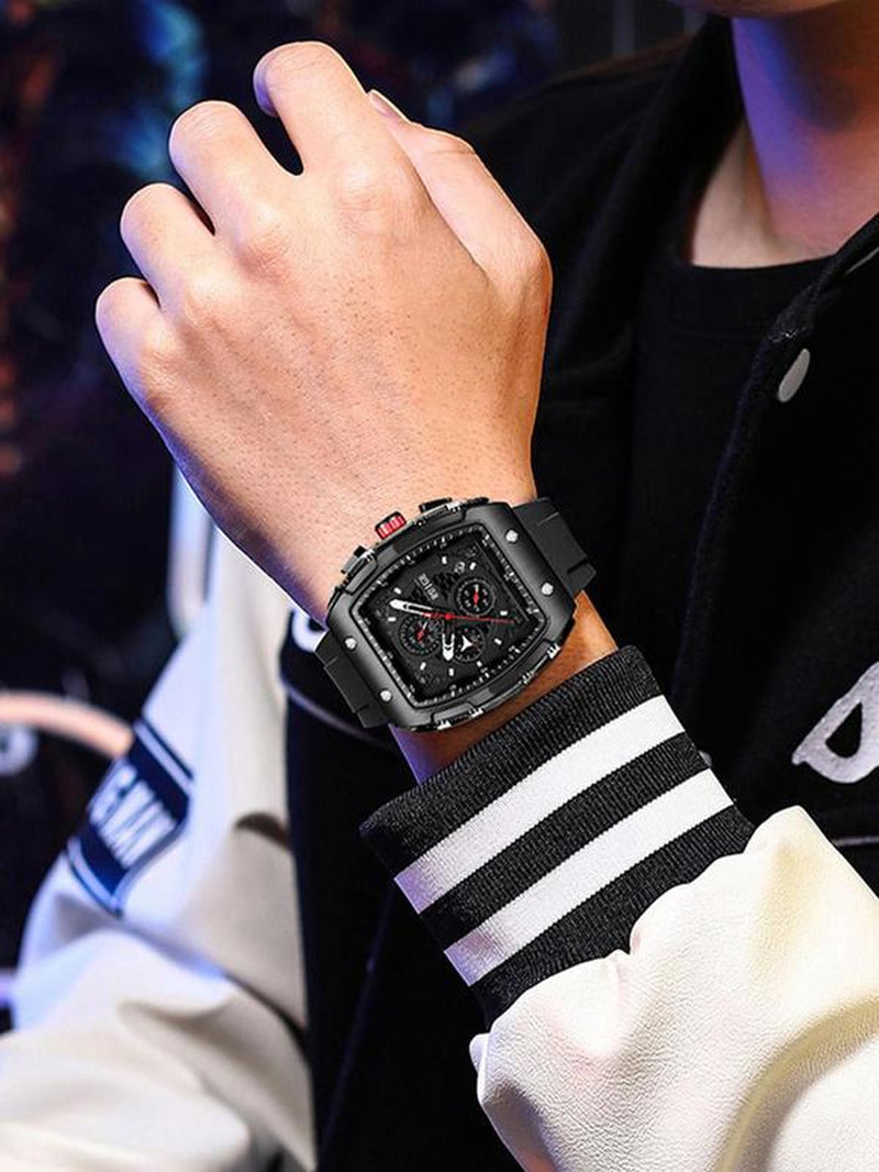 Men'S Sportive Digital Quartz Watch, Fashionable Square Dial Digital Durable Watch with Silicone Strap, Trendy Watch for Daily Life, Gifts with Box