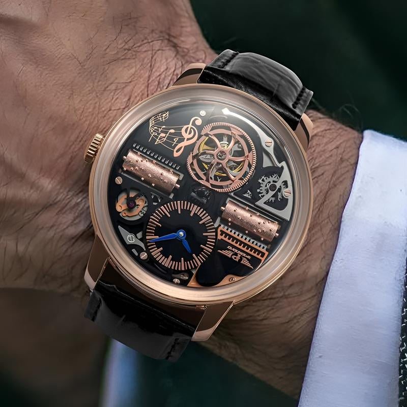 Pindu Music Box Series Men'S Mechanical Watch: European Fully Automatic Mechanical Movement, Sporty Personalized Design, Suitable for Parties and Creative Attire. Note That This Watch Has No Sound or Music.