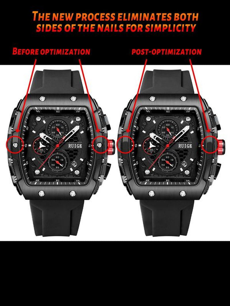 Men'S Sportive Digital Quartz Watch, Fashionable Square Dial Digital Durable Watch with Silicone Strap, Trendy Watch for Daily Life, Gifts with Box