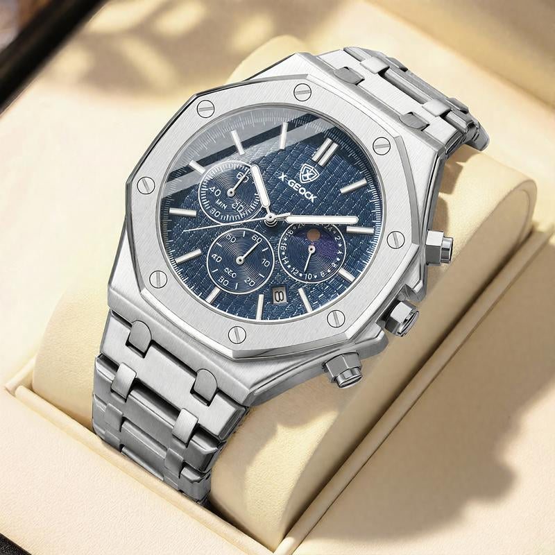 Smelody Men'S Watch Polygonal Dial Waterproof Luminous Chronograph Stopwatch