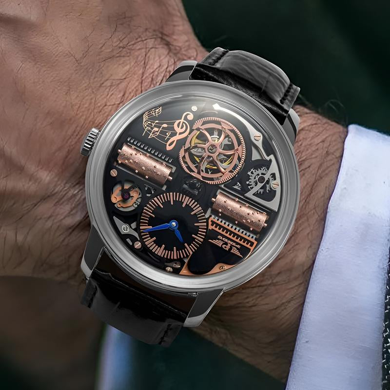 Pindu Music Box Series Men'S Mechanical Watch: European Fully Automatic Mechanical Movement, Sporty Personalized Design, Suitable for Parties and Creative Attire. Note That This Watch Has No Sound or Music.