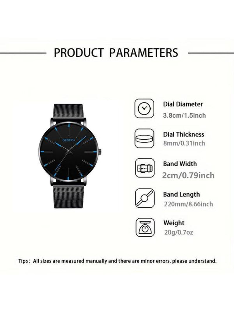 Men'S Business Fashion Watch Set, Including round Dial Watch & Chain Bracelet & Ring & Pendant Necklace, Trendy All-Match & Exquisite Watch Set for Birthday Gift, Jewelry Watch Set