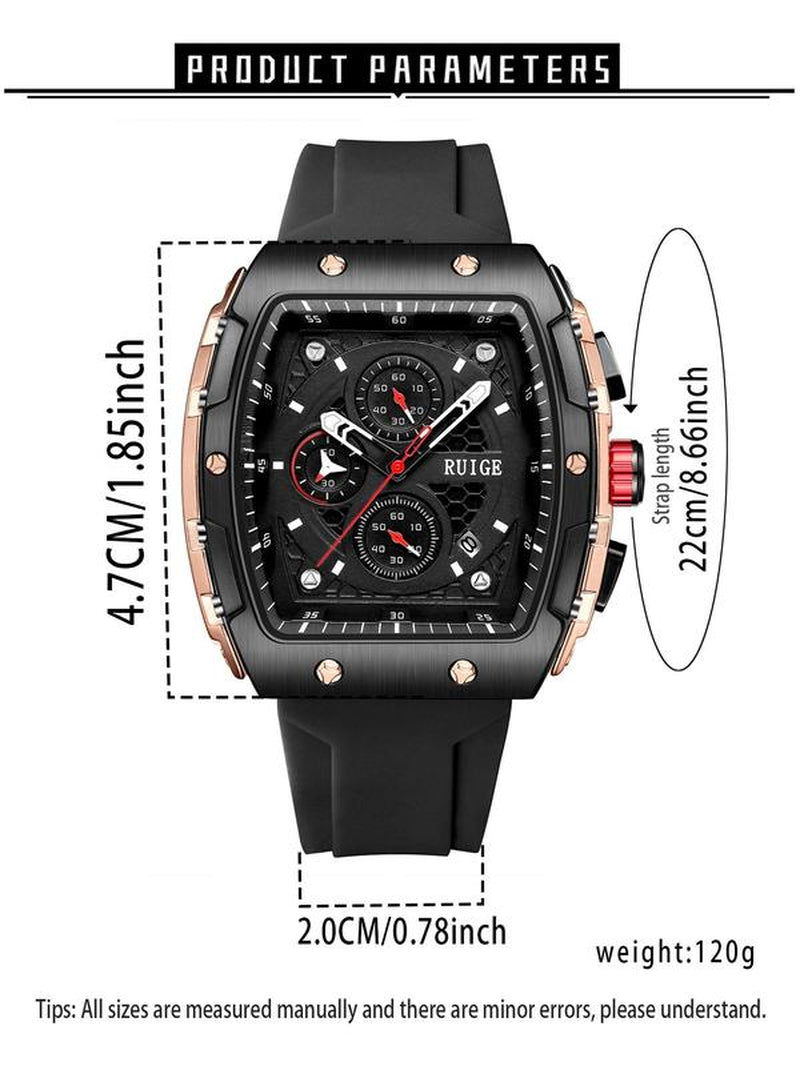 Men'S Sportive Digital Quartz Watch, Fashionable Square Dial Digital Durable Watch with Silicone Strap, Trendy Watch for Daily Life, Gifts with Box
