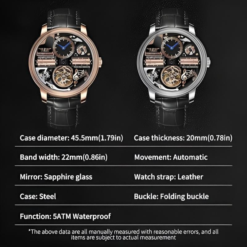 Pindu Music Box Series Men'S Mechanical Watch: European Fully Automatic Mechanical Movement, Sporty Personalized Design, Suitable for Parties and Creative Attire. Note That This Watch Has No Sound or Music.