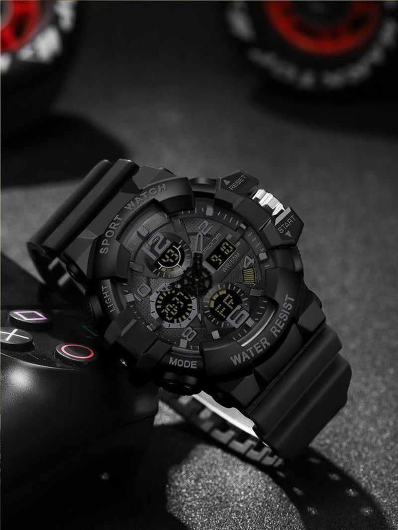 Men'S Sportive Digital Analog Quartz Watch, Fashionable Digital Watch with Alarm Mode, Trendy Watch for Daily Life, Tactical Sport Watch