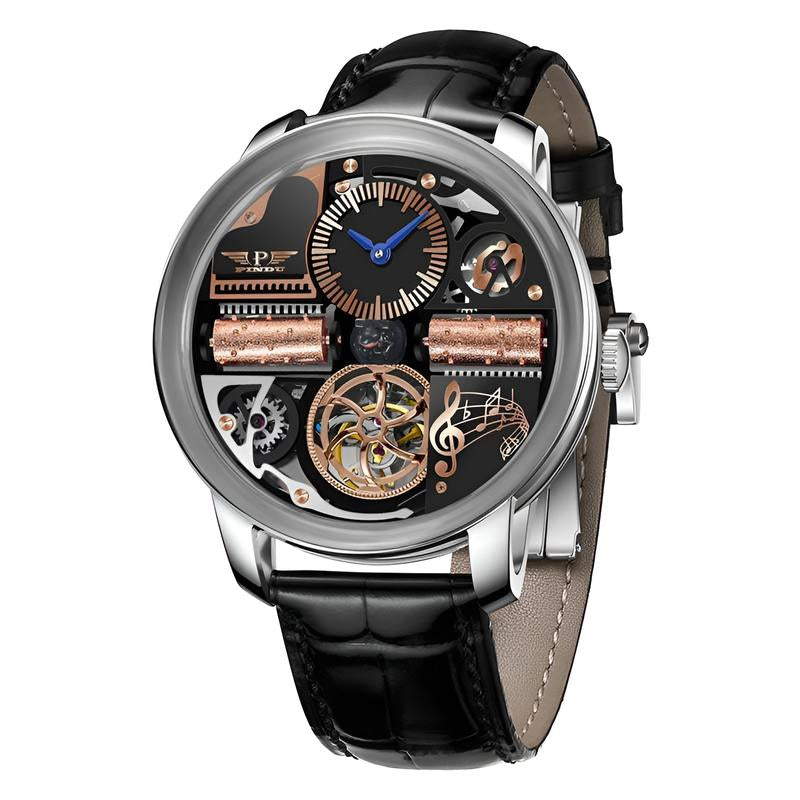 Pindu Music Box Series Men'S Mechanical Watch: European Fully Automatic Mechanical Movement, Sporty Personalized Design, Suitable for Parties and Creative Attire. Note That This Watch Has No Sound or Music.