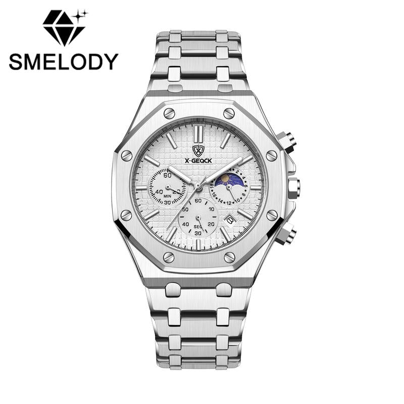 Smelody Men'S Watch Polygonal Dial Waterproof Luminous Chronograph Stopwatch