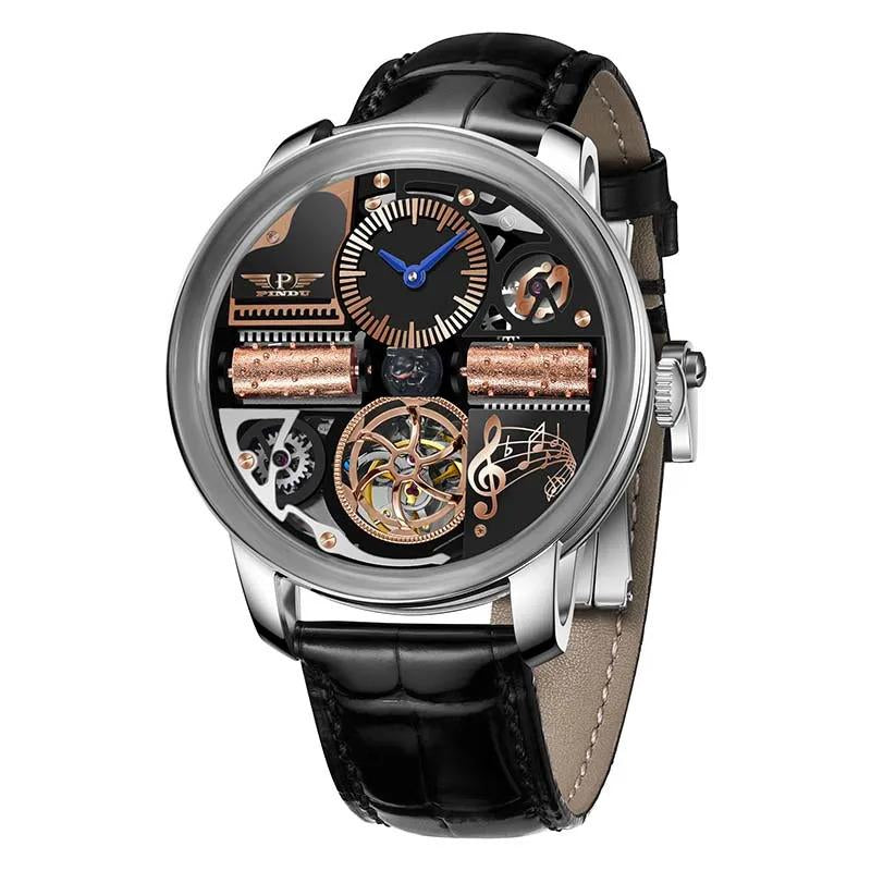 Pindu Music Box Series Men'S Mechanical Watch: European Fully Automatic Mechanical Movement, Sporty Personalized Design, Suitable for Parties and Creative Attire. Note That This Watch Has No Sound or Music.