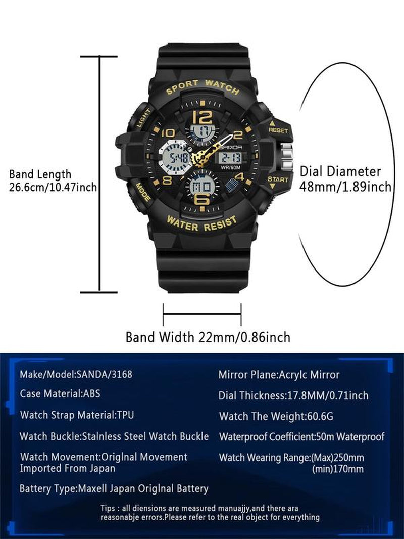 Men'S Sportive Digital Analog Quartz Watch, Fashionable Digital Watch with Alarm Mode, Trendy Watch for Daily Life, Tactical Sport Watch