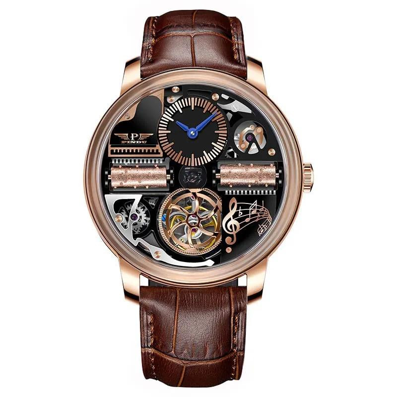 Pindu Music Box Series Men'S Mechanical Watch: European Fully Automatic Mechanical Movement, Sporty Personalized Design, Suitable for Parties and Creative Attire. Note That This Watch Has No Sound or Music.