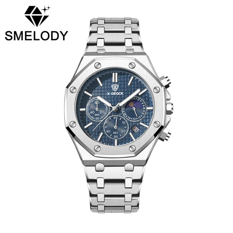 Smelody Men'S Watch Polygonal Dial Waterproof Luminous Chronograph Stopwatch